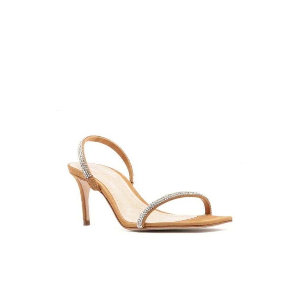 SCHUTZ Womens Honey Beige Taleen Crystal Toe Stiletto Slip On Sandals 9.5 B